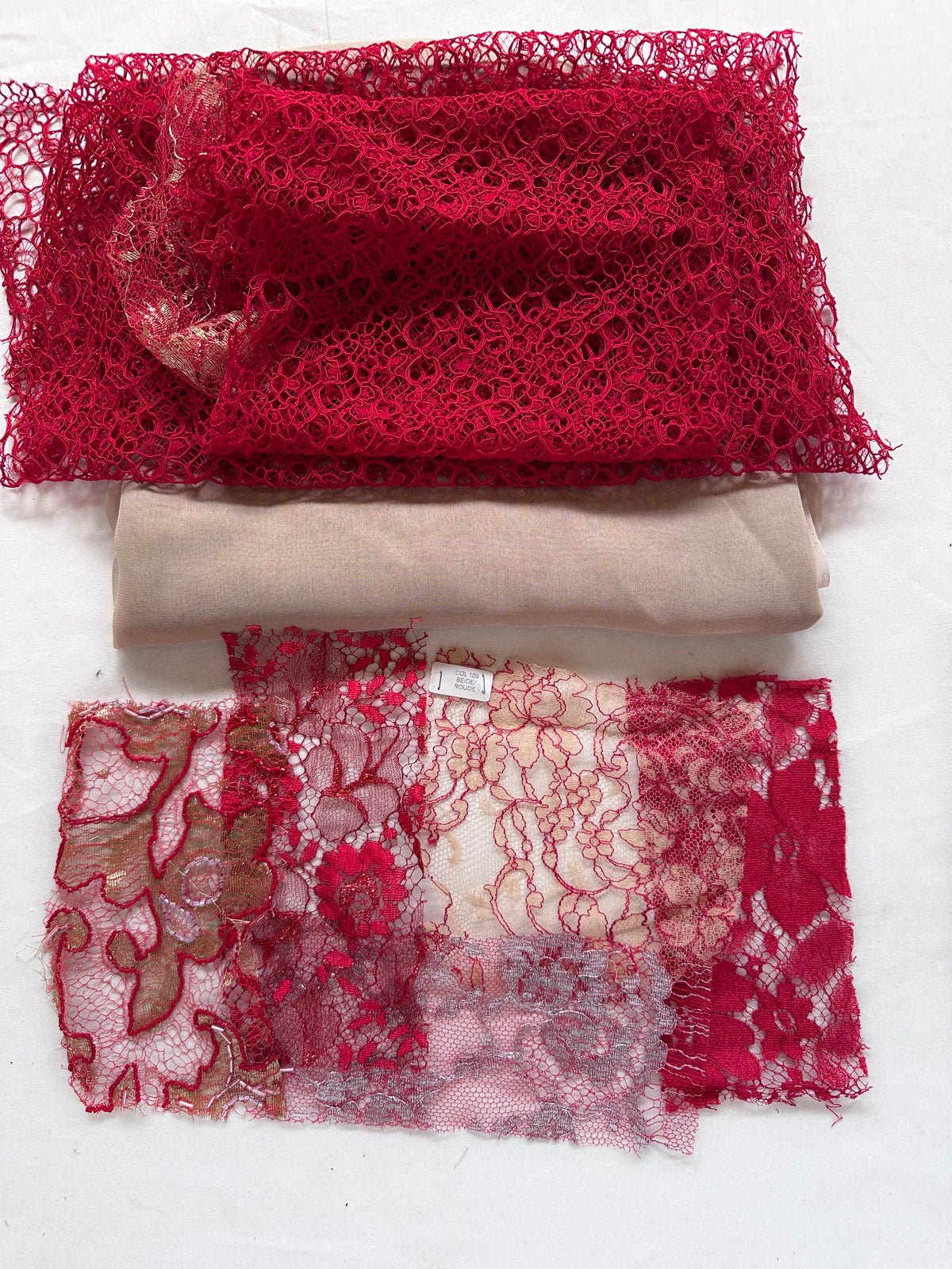 Red Flame Lace and Silk Chiffon Fabric Bundle - L'Etoffe Fabrics LLC