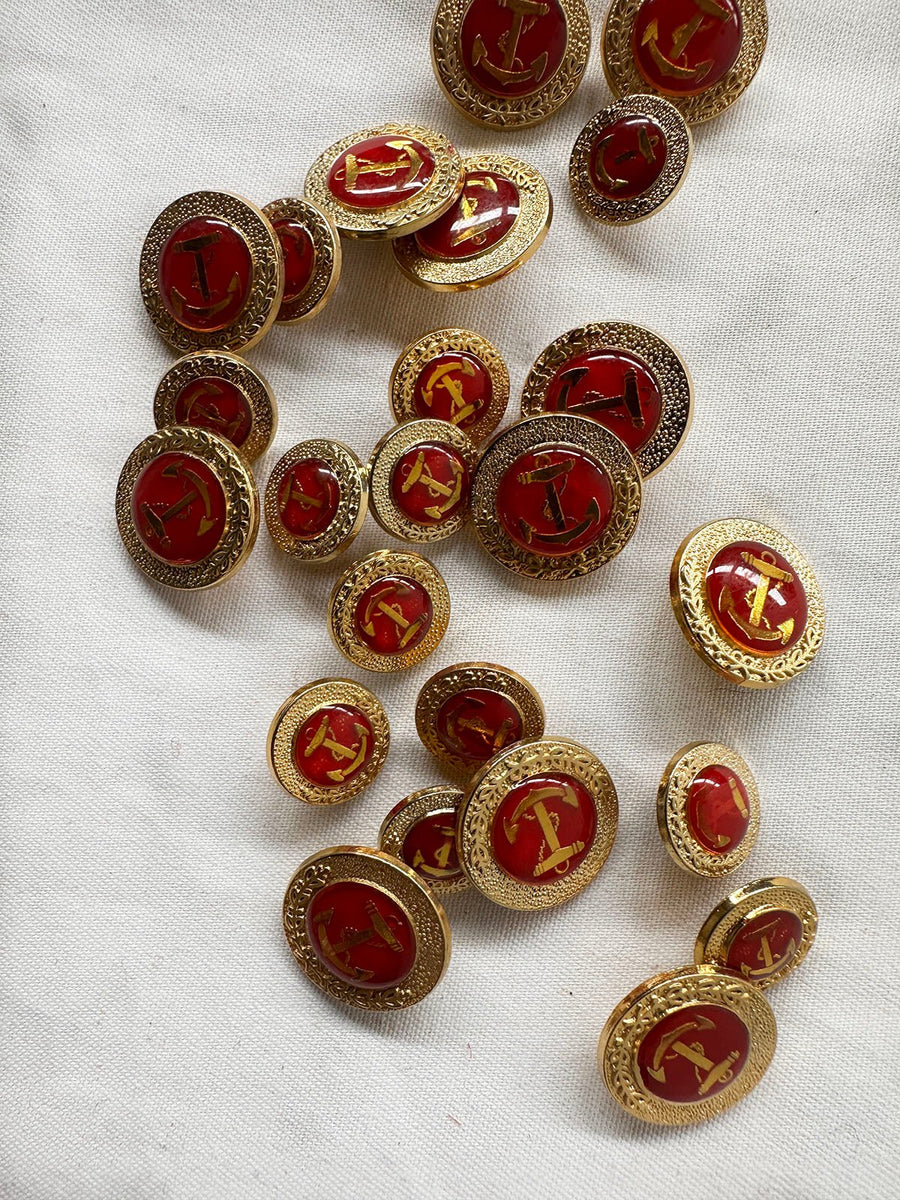 Red Gold Anchor Buttons - L'Etoffe Fabrics LLC