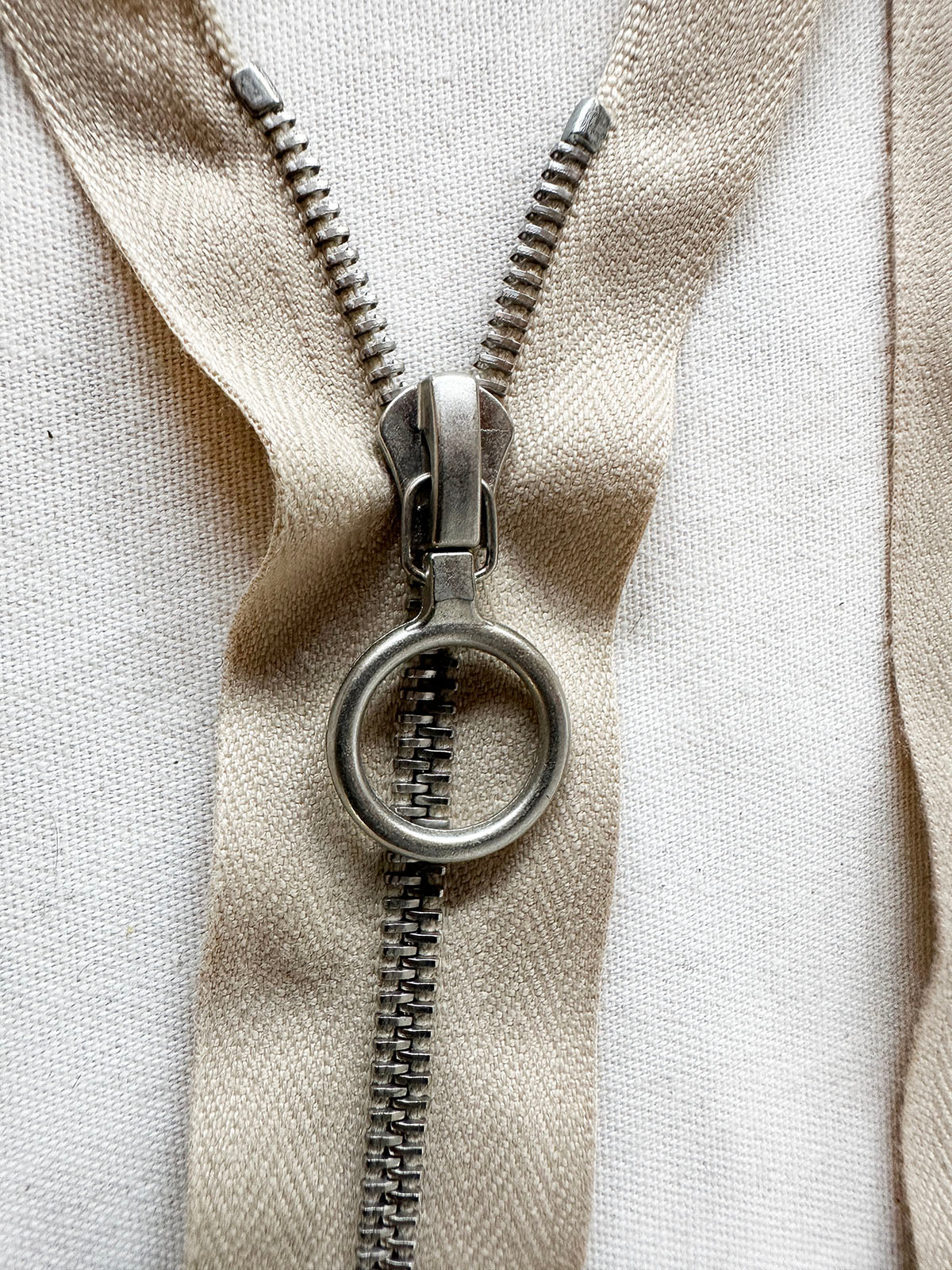 Riri Beige Separating Zipper with Matte Steel Pull Teeth - L'Etoffe Fabrics LLC