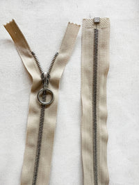 Riri Beige Separating Zipper with Matte Steel Pull Teeth - L'Etoffe Fabrics LLC