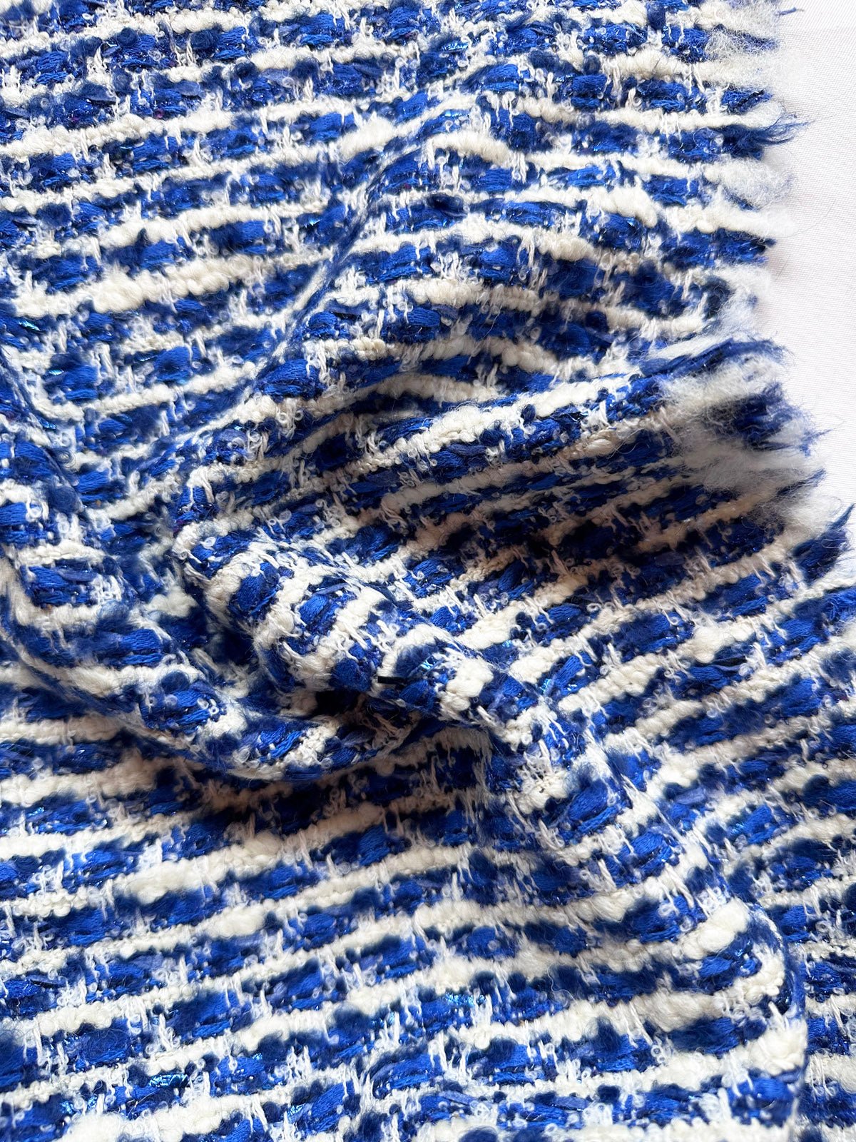 Royal Blue Ivory Wool French Tweed - L'Etoffe Fabrics LLC