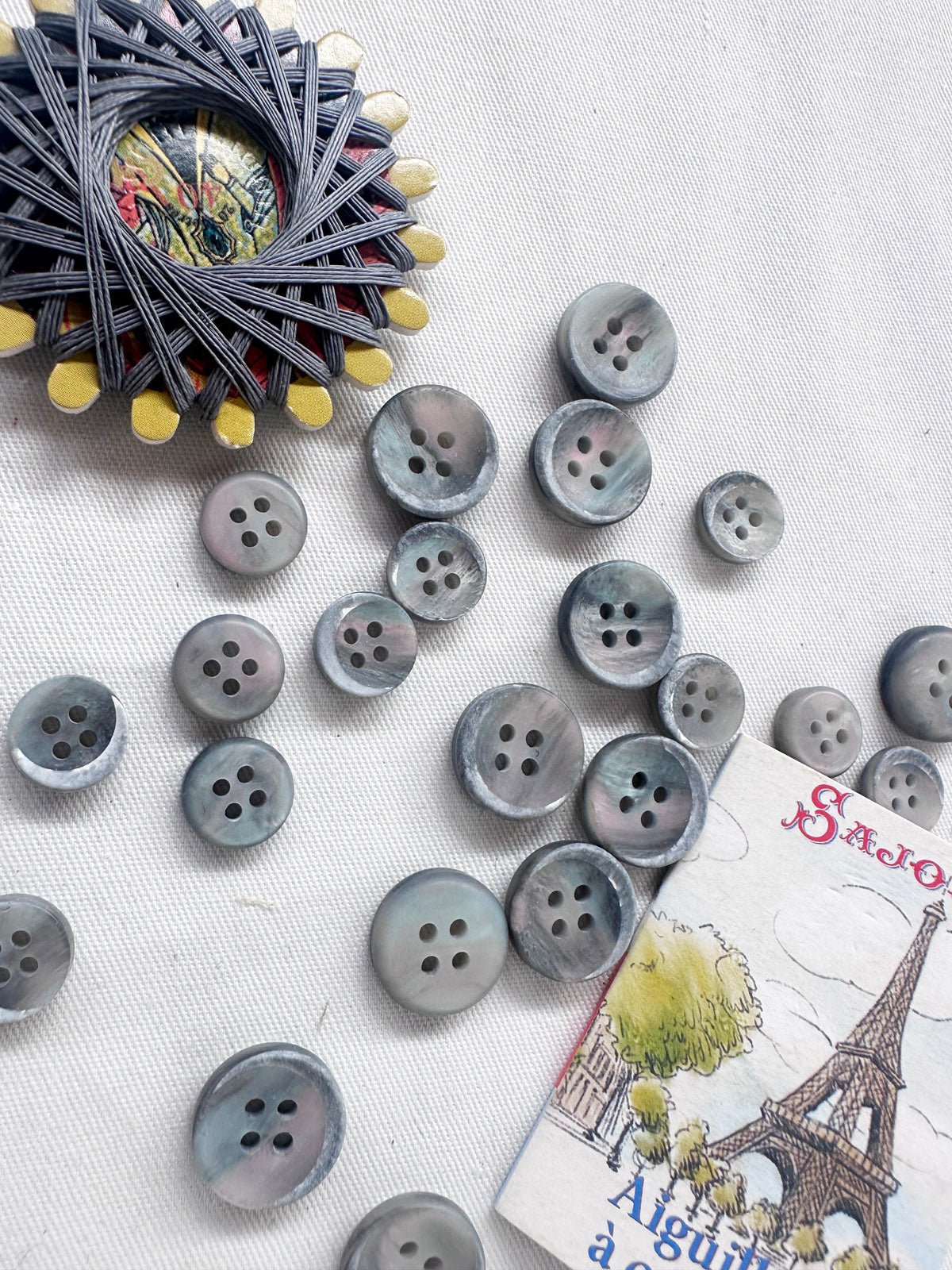 Sajou Grey Linen Thread, Buttons, Needles - L'Etoffe Fabrics LLC