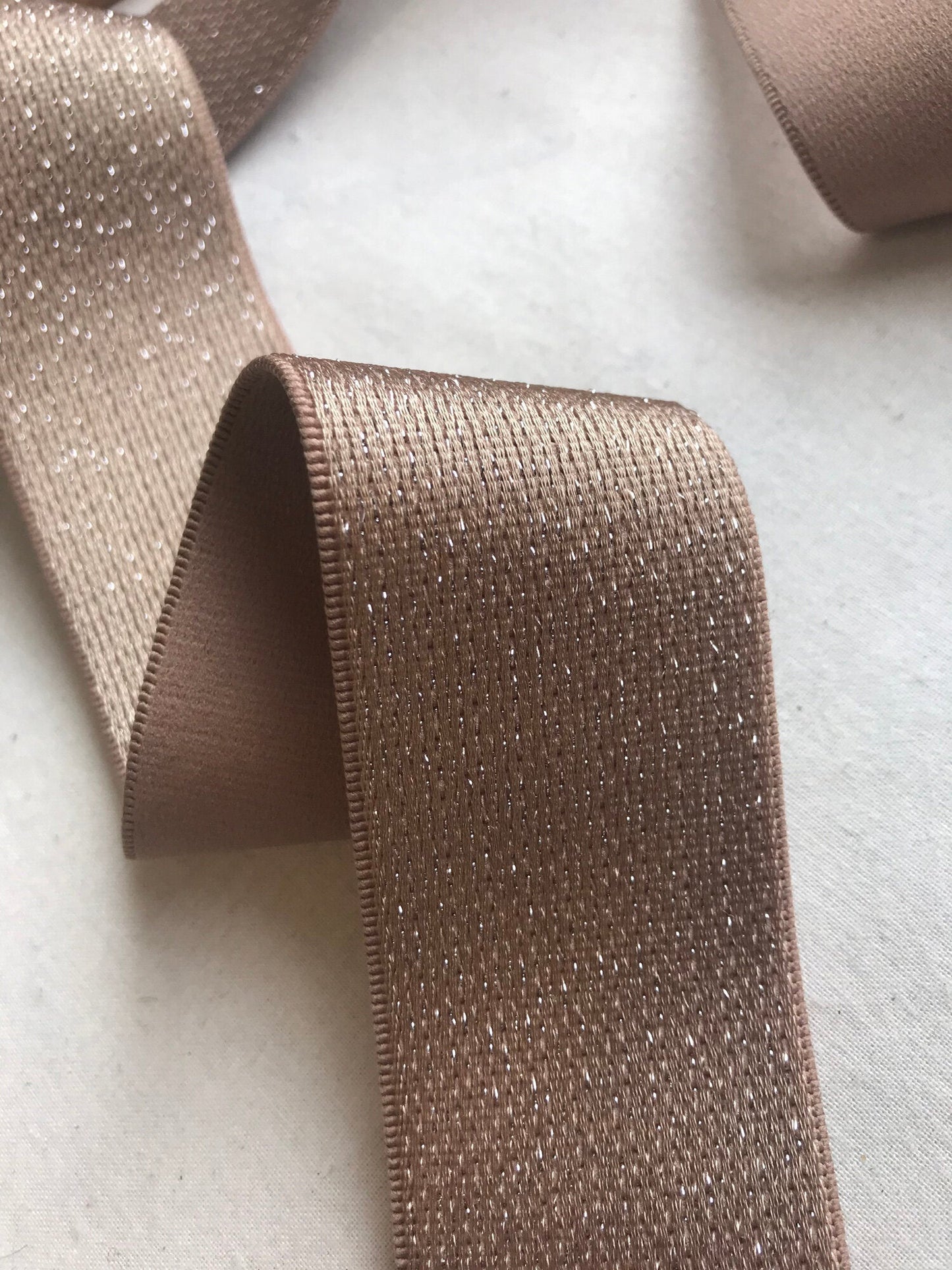 Sand Luxury Lamé Satin Waistband Elastic 40mm - L'Etoffe Fabrics LLC