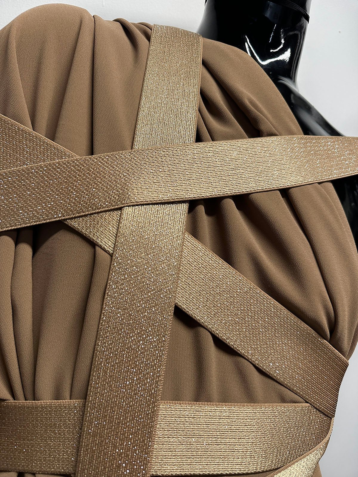 Sand Luxury Lamé Satin Waistband Elastic 40mm - L'Etoffe Fabrics LLC