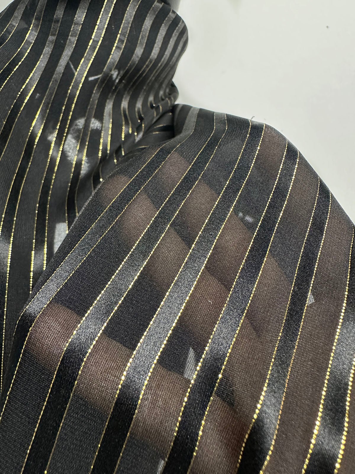 Satin Gold Pinstripe Silk - L'Etoffe Fabrics LLC