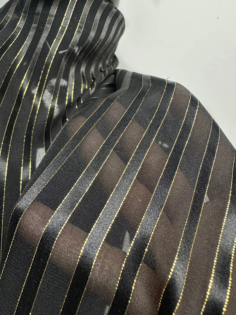 Satin Gold Pinstripe Silk - L'Etoffe Fabrics LLC