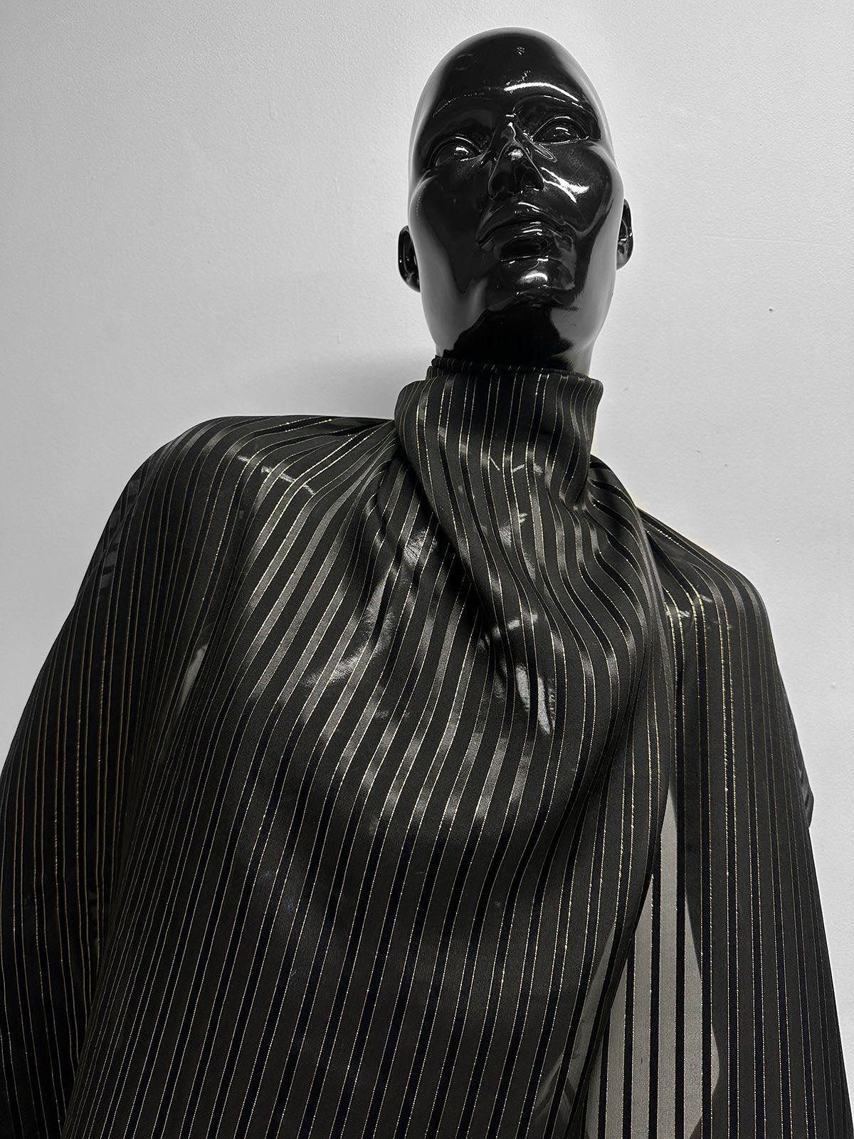 Satin Gold Pinstripe Silk - L'Etoffe Fabrics LLC