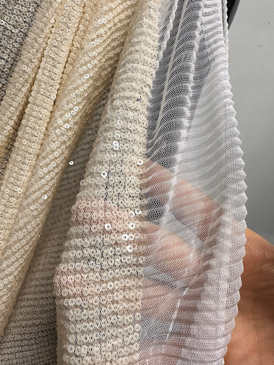 Sequined Pleated Mesh - L'Etoffe Fabrics LLC