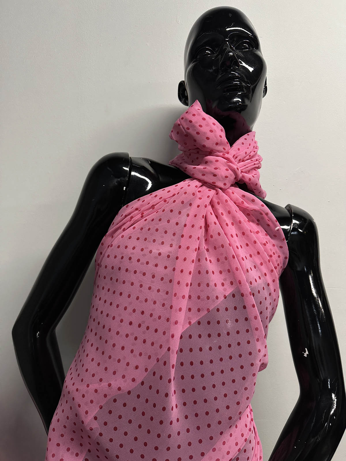 Silk Chiffon Pink Red Polka Dot - L'Etoffe Fabrics LLC