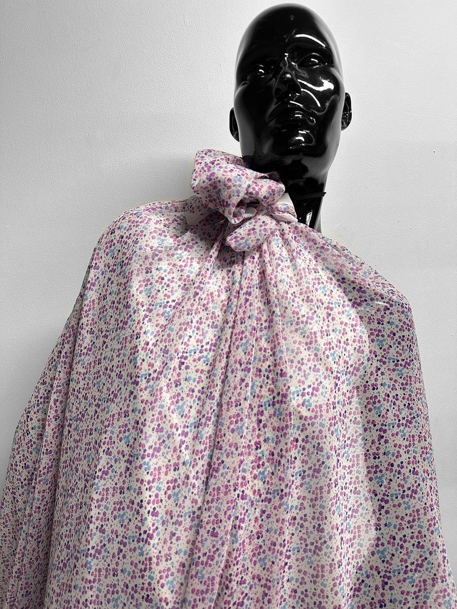 Silk Crepe Ditsy Purple Blue Floral - L'Etoffe Fabrics LLC