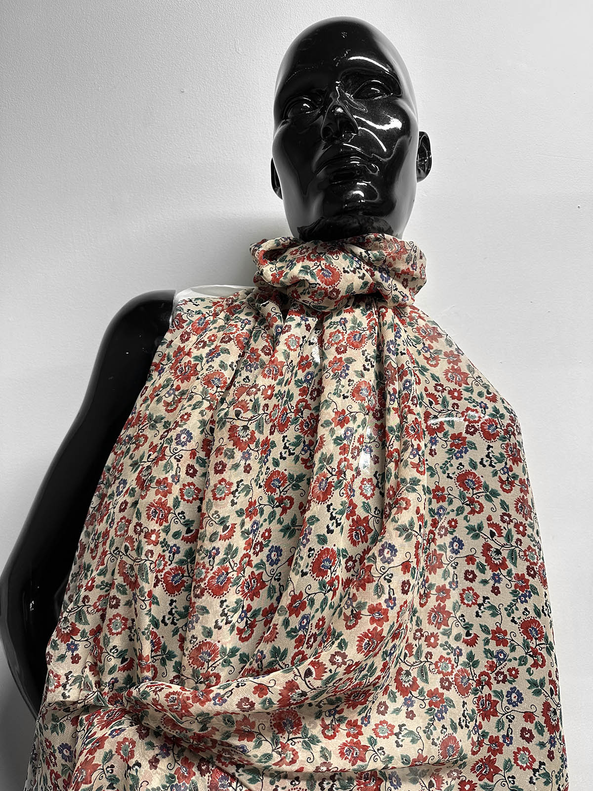 Silk Crepe Eastern Crimson Floral - L'Etoffe Fabrics LLC