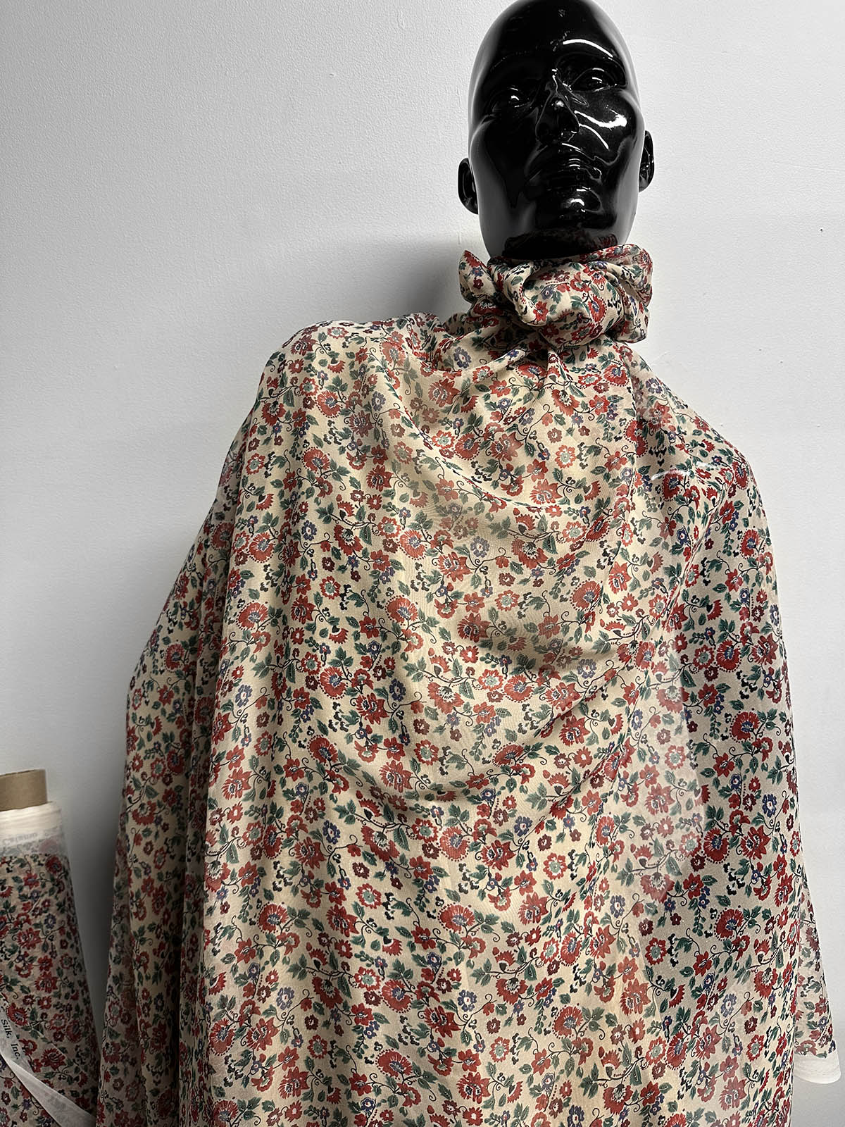 Silk Crepe Eastern Crimson Floral - L'Etoffe Fabrics LLC
