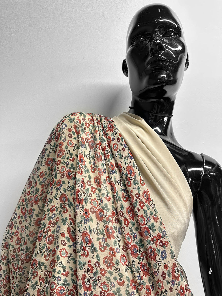 Silk Crepe Eastern Crimson Floral - L'Etoffe Fabrics LLC