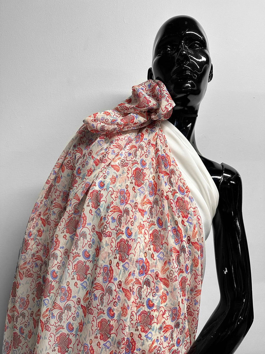 Silk Crepe Eastern Inspired Boho Floral - L'Etoffe Fabrics LLC