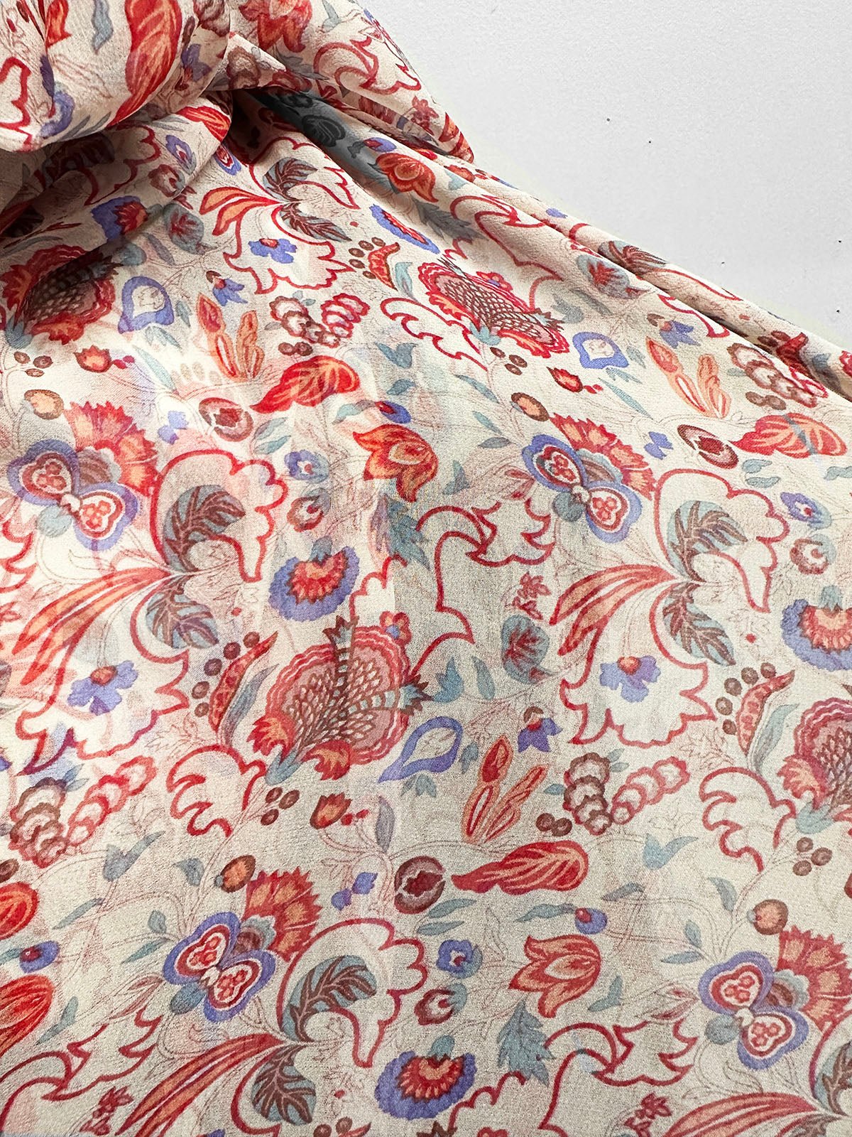 Silk Crepe Eastern Inspired Boho Floral - L'Etoffe Fabrics LLC