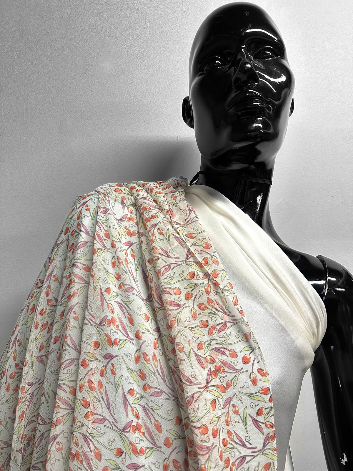 Silk Crepe Ivory Tulip Print Fabric - L'Etoffe Fabrics LLC