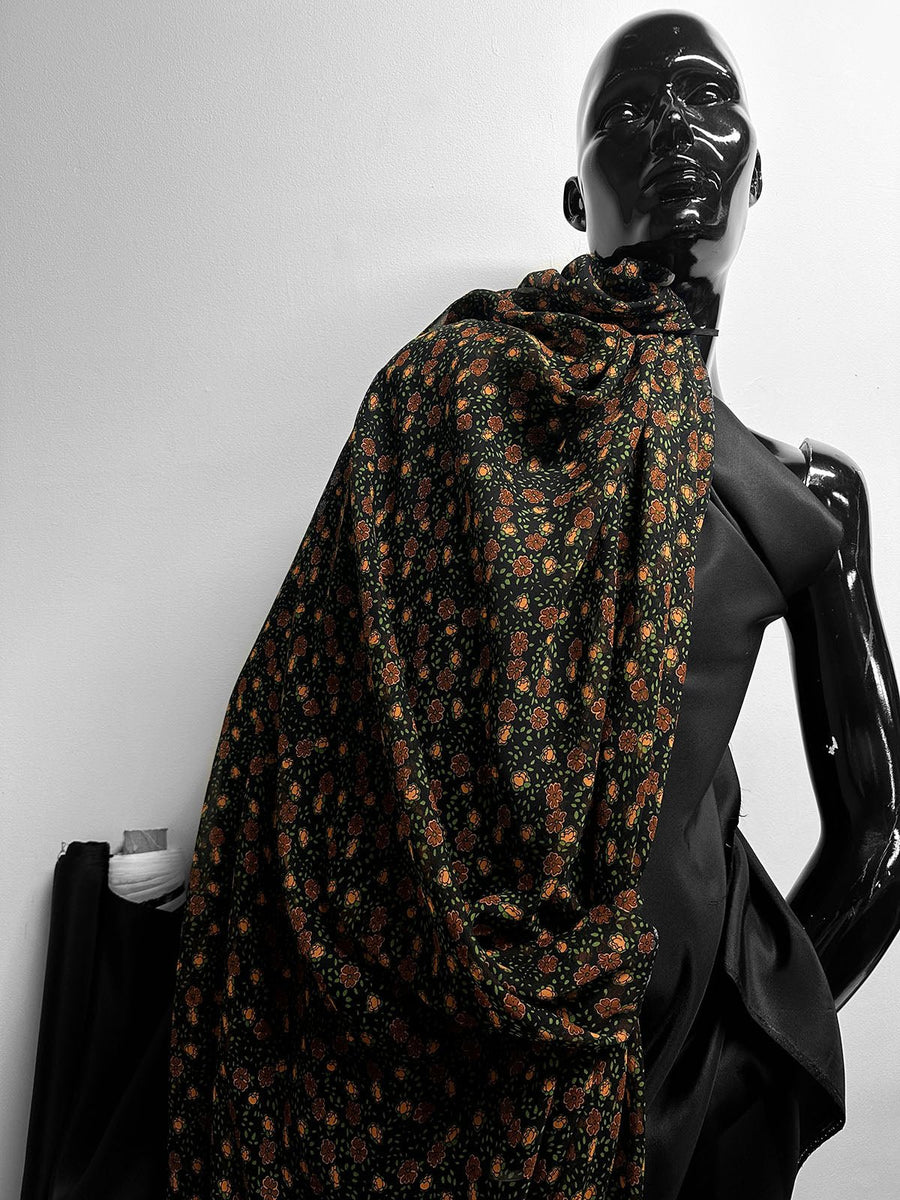 Silk Crepe Semi Sheer Earth Floral Print - L'Etoffe Fabrics LLC
