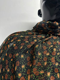 Silk Crepe Semi Sheer Earth Floral Print - L'Etoffe Fabrics LLC