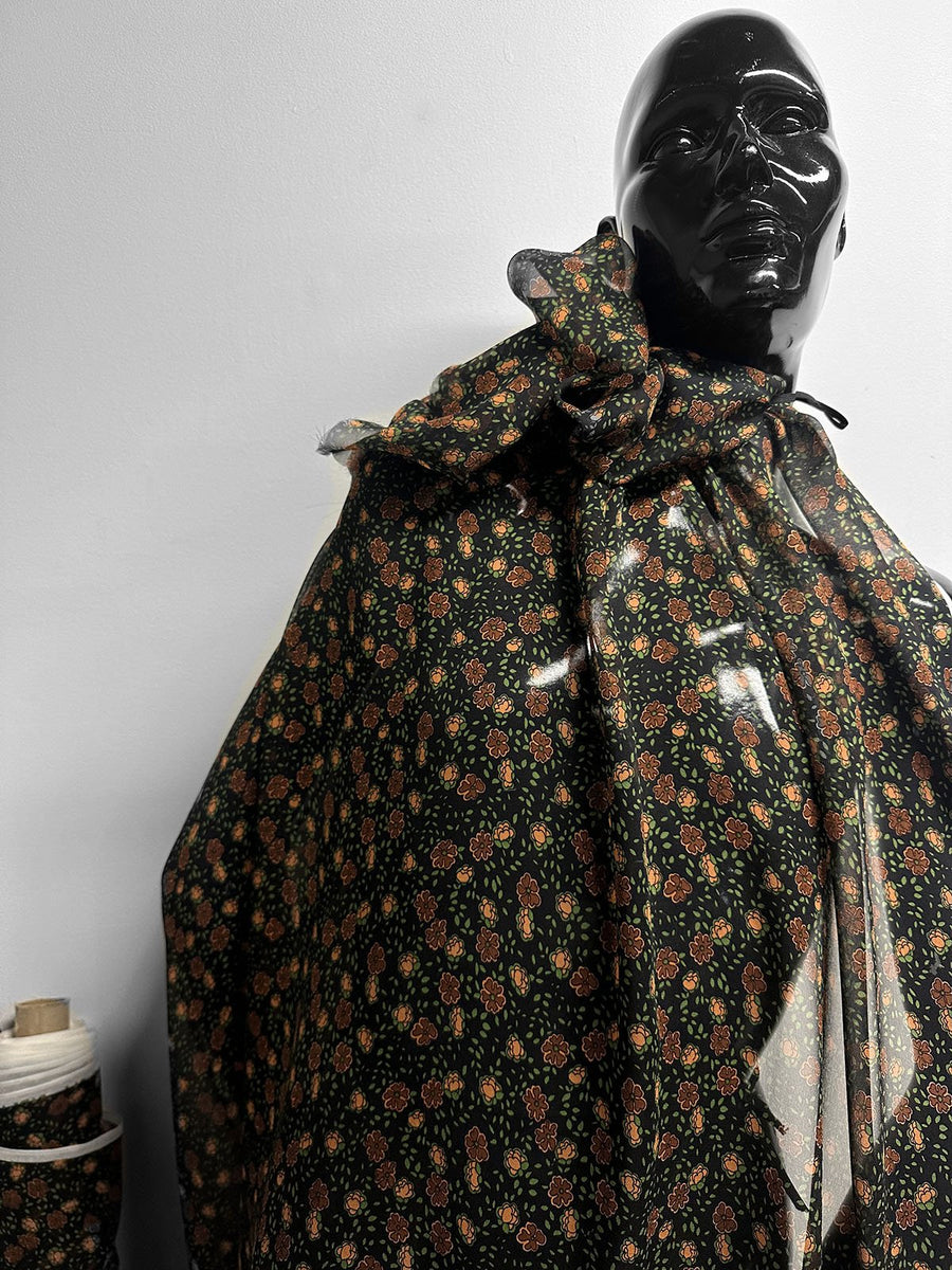 Silk Crepe Semi Sheer Earth Floral Print - L'Etoffe Fabrics LLC