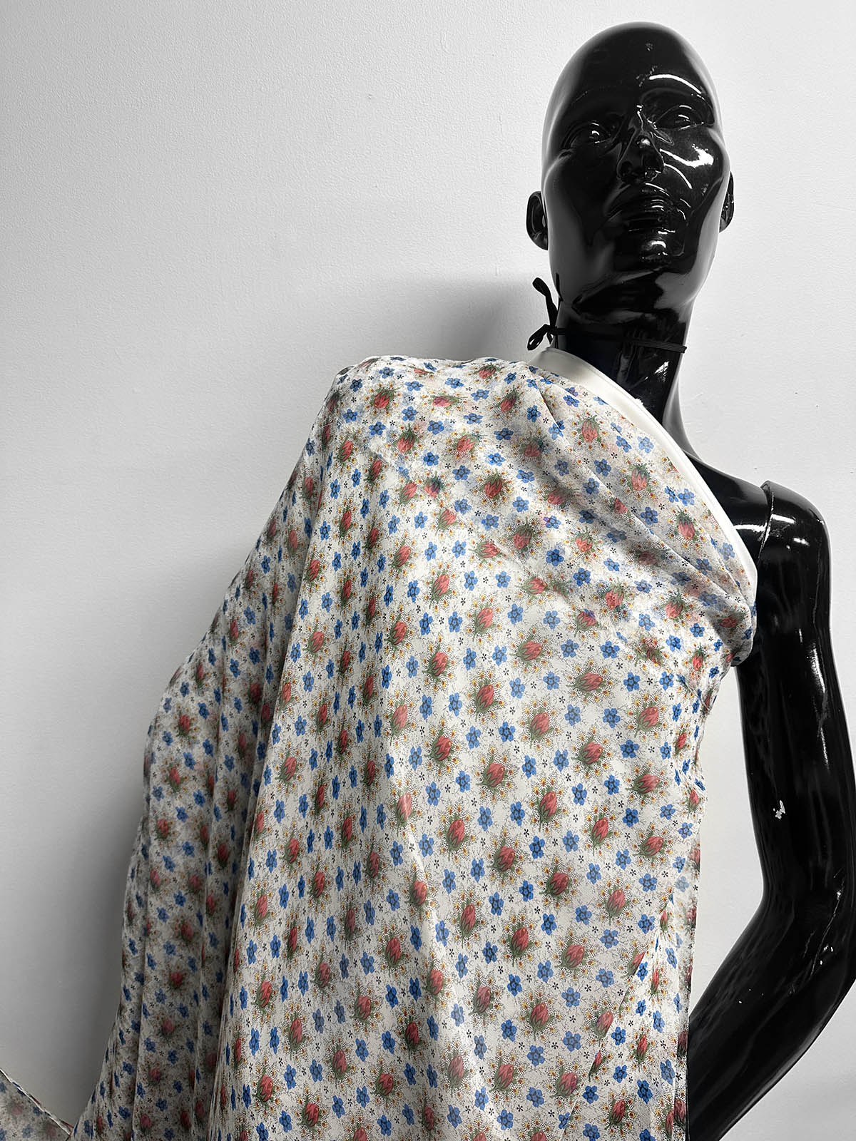 Silk Crepe Semi Sheer Rosebud Spray Print - L'Etoffe Fabrics LLC