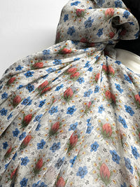 Silk Crepe Semi Sheer Rosebud Spray Print - L'Etoffe Fabrics LLC