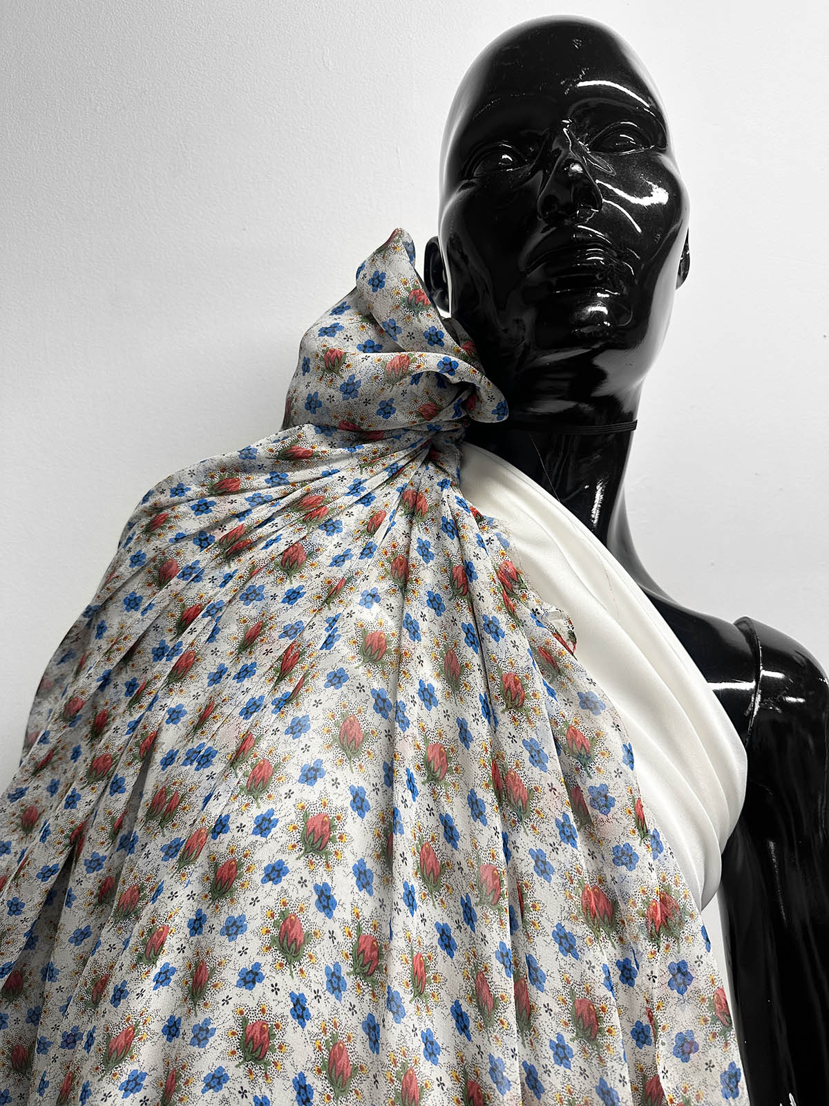 Silk Crepe Semi Sheer Rosebud Spray Print - L'Etoffe Fabrics LLC