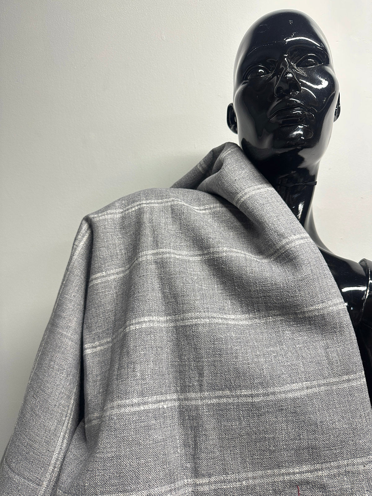 SIlk, Linen, Wool Grey Ivory Stripe Suiting - L'Etoffe Fabrics LLC