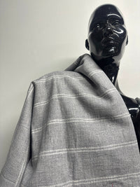 SIlk, Linen, Wool Grey Ivory Stripe Suiting - L'Etoffe Fabrics LLC