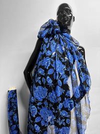 Silk Semi Sheer Cobalt Roses - L'Etoffe Fabrics LLC