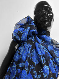 Silk Semi Sheer Cobalt Roses - L'Etoffe Fabrics LLC