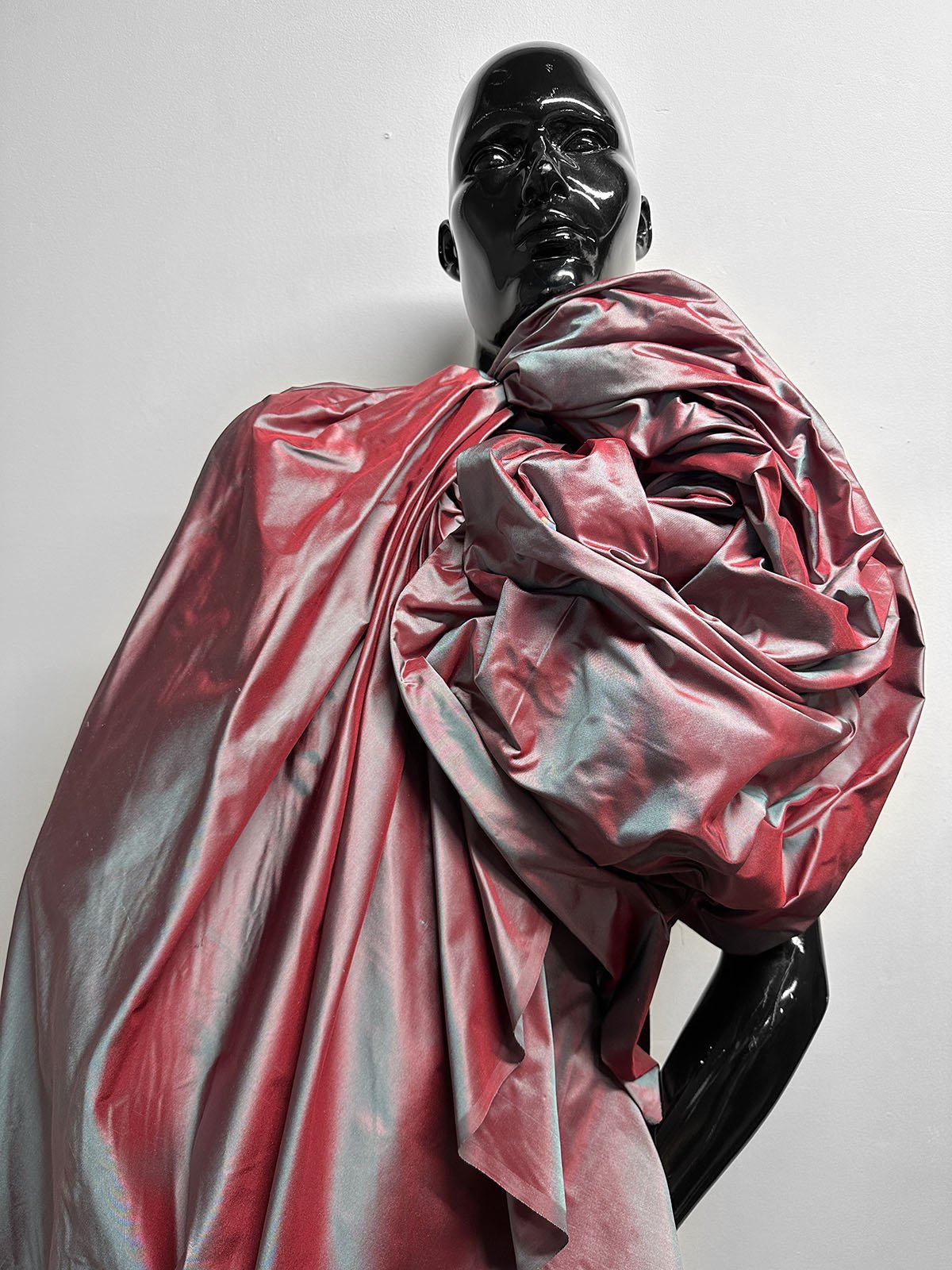 Silk Slubless Dupioni Grey Red - L'Etoffe Fabrics LLC