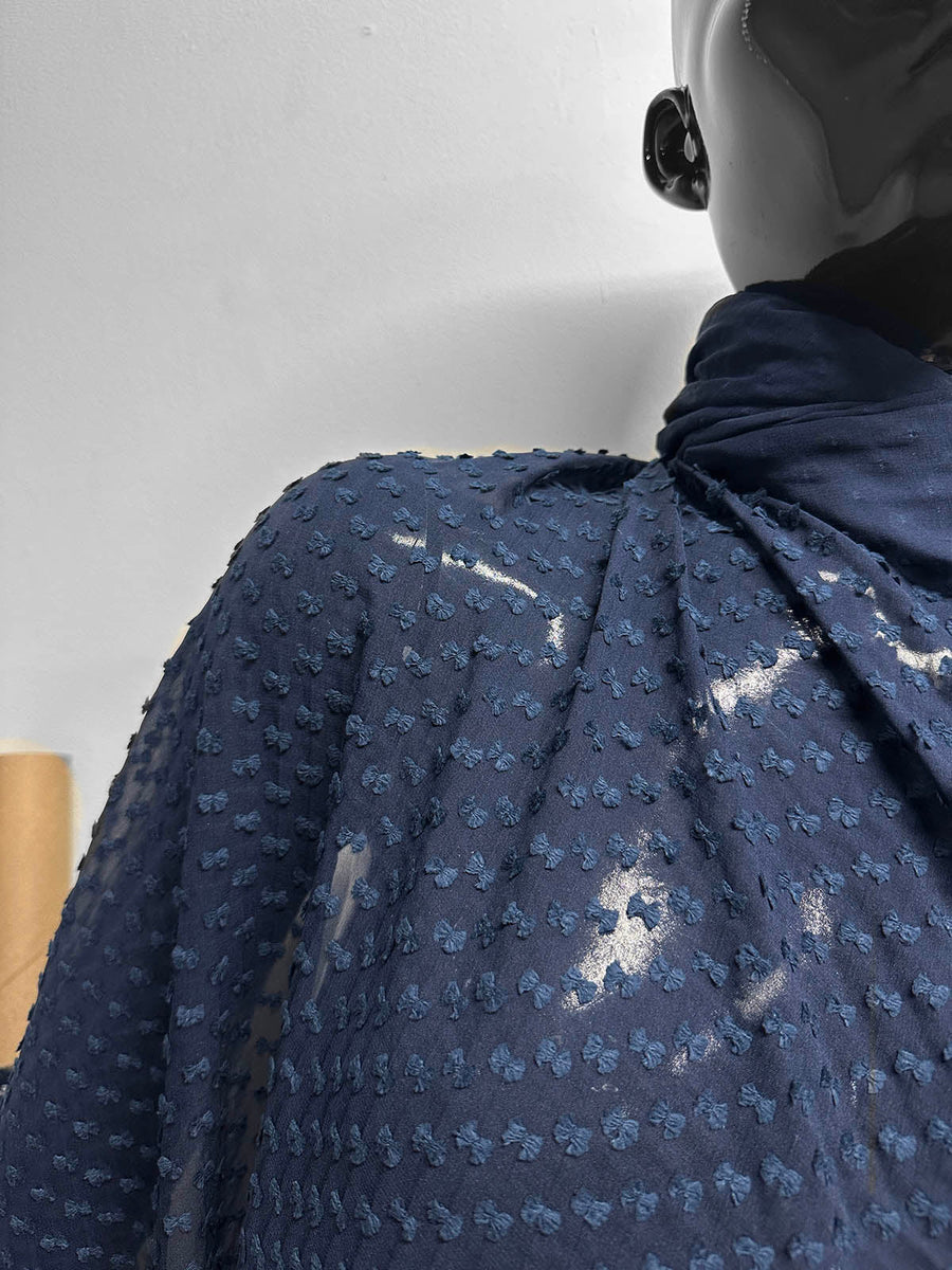 Silk Swiss Dot Dobby Georgette in Navy - L'Etoffe Fabrics LLC