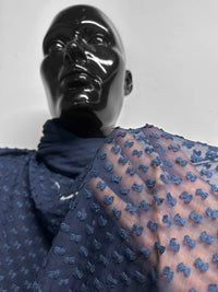 Silk Swiss Dot Dobby Georgette in Navy - L'Etoffe Fabrics LLC