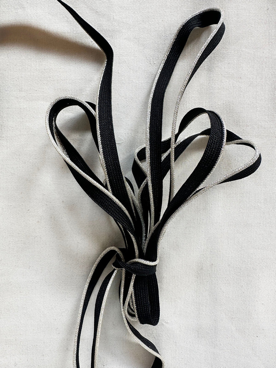 Silver Metallic with Black Piping - L'Etoffe Fabrics LLC