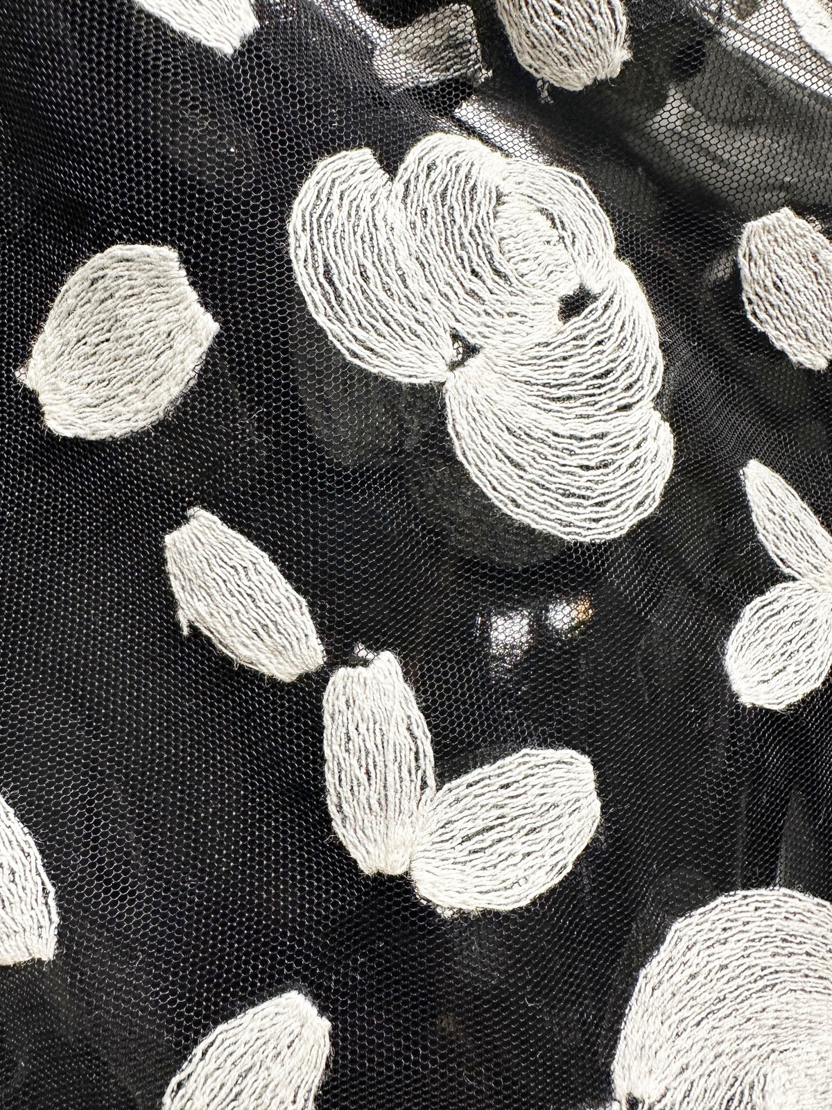 Soft Fine Black Tulle Embroidered Floral - L'Etoffe Fabrics LLC