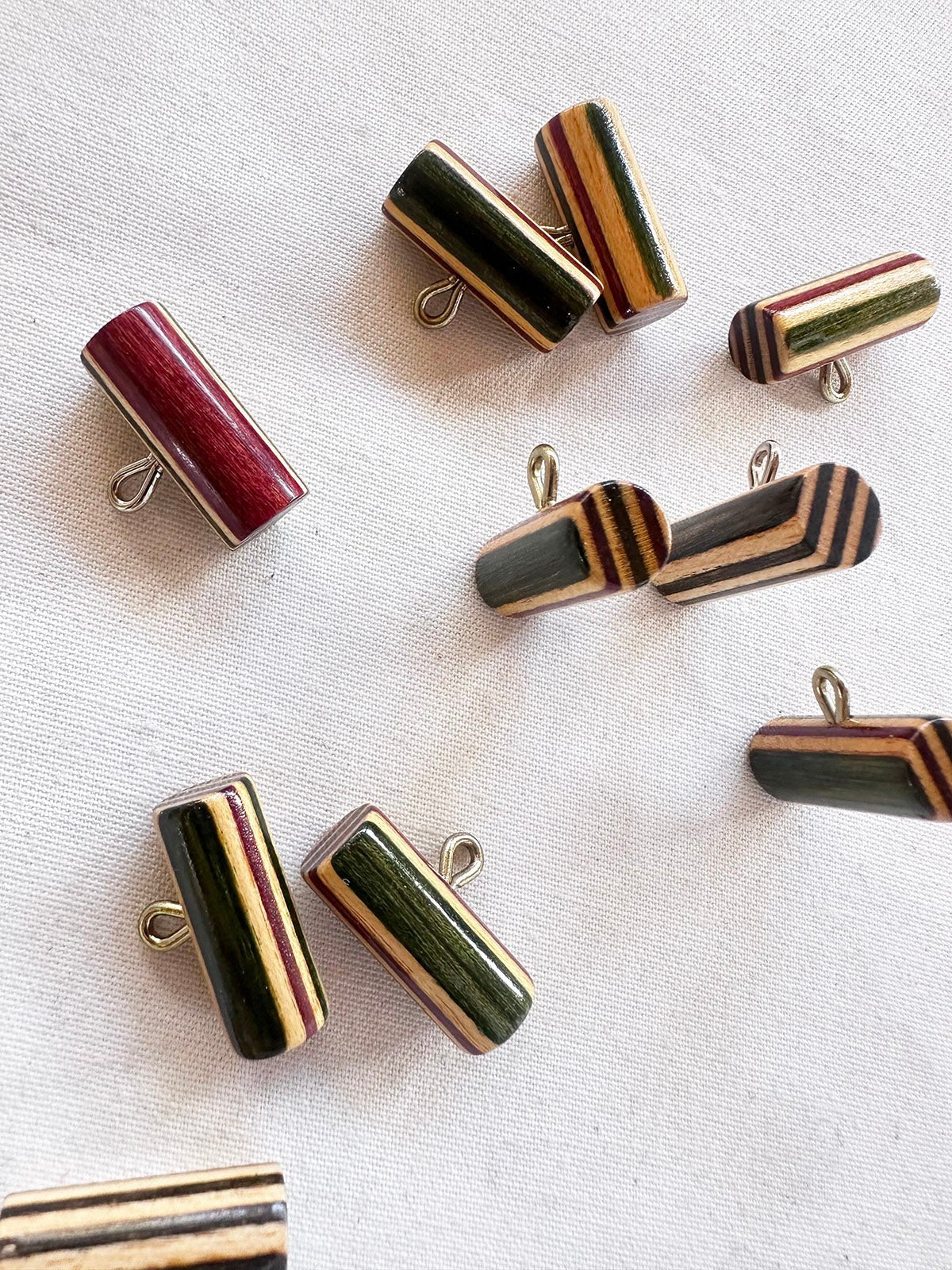 Striped Wooden Tube Buttons 10 ct - L'Etoffe Fabrics LLC