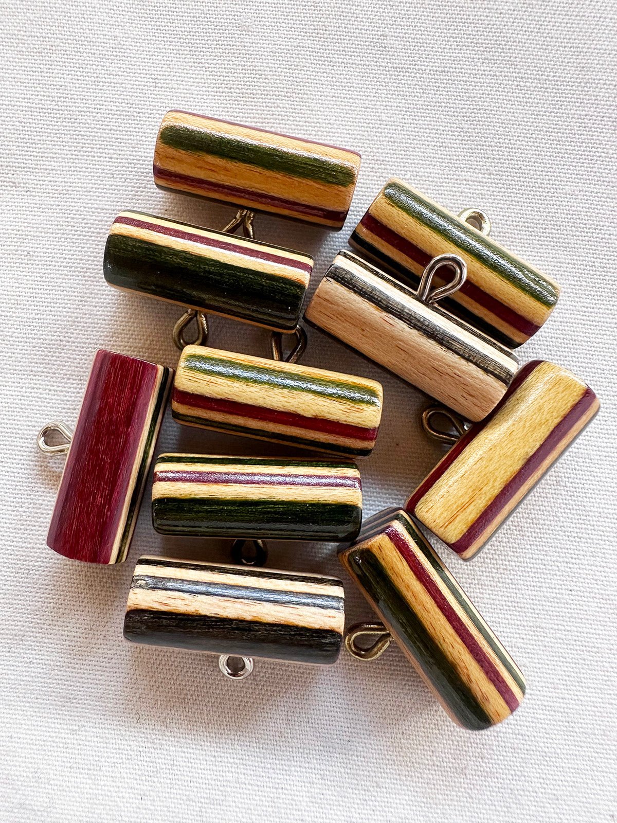 Striped Wooden Tube Buttons 10 ct - L'Etoffe Fabrics LLC