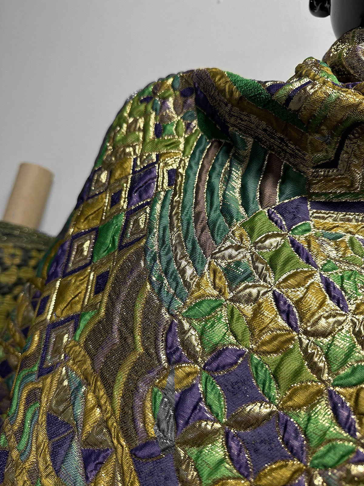 Sun Ra-ness Gold Quilted Jacquard - Green and Purple - L'Etoffe Fabrics LLC