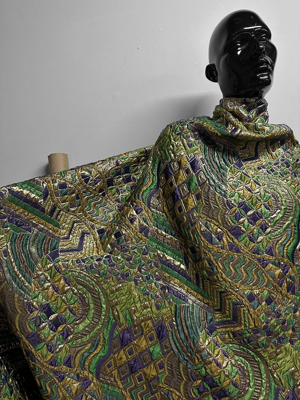 Sun Ra-ness Gold Quilted Jacquard - Green and Purple - L'Etoffe Fabrics LLC