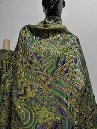 Sun Ra-ness Gold Quilted Jacquard - Green and Purple - L'Etoffe Fabrics LLC