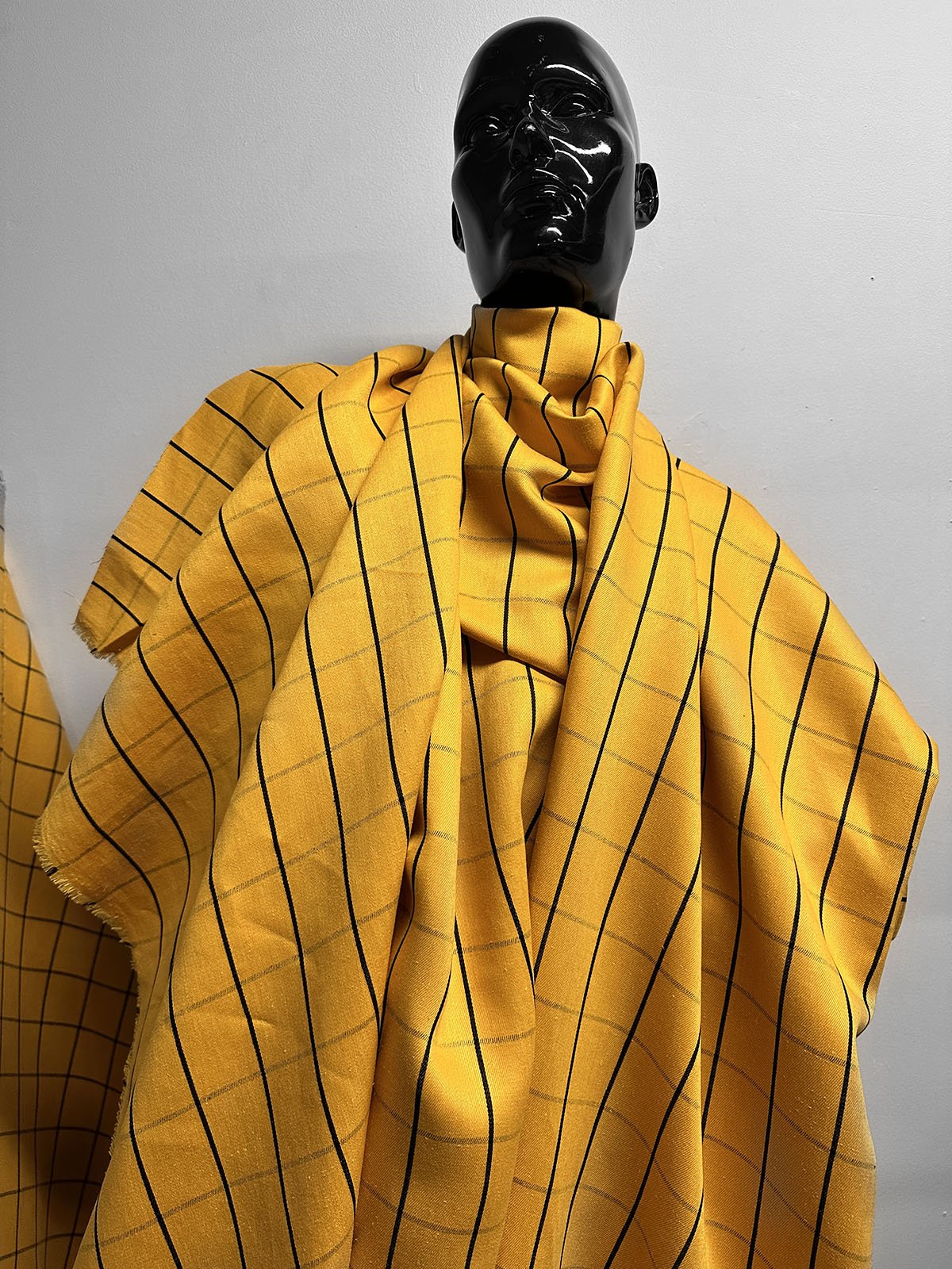 Surrealist Designer Yellow Linen Check Suiting - L'Etoffe Fabrics LLC
