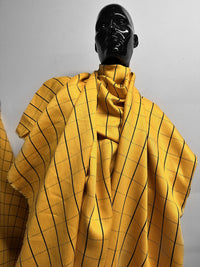 Surrealist Designer Yellow Linen Check Suiting - L'Etoffe Fabrics LLC