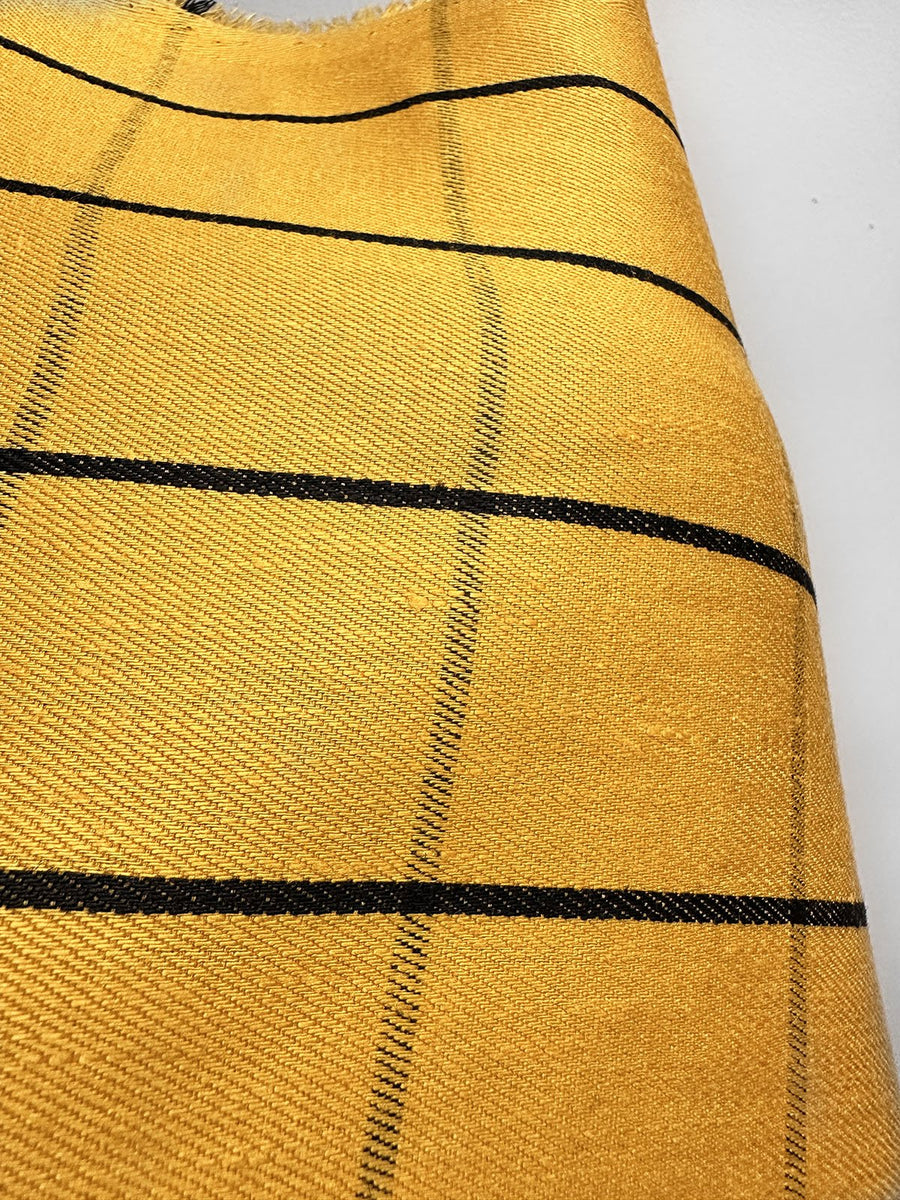 Surrealist Designer Yellow Linen Check Suiting - L'Etoffe Fabrics LLC