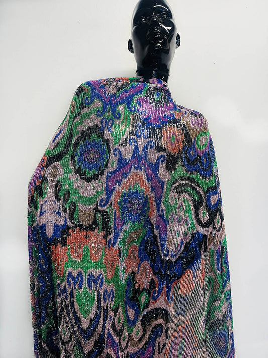 Tapestry Print Sequined Mesh - L'Etoffe Fabrics LLC
