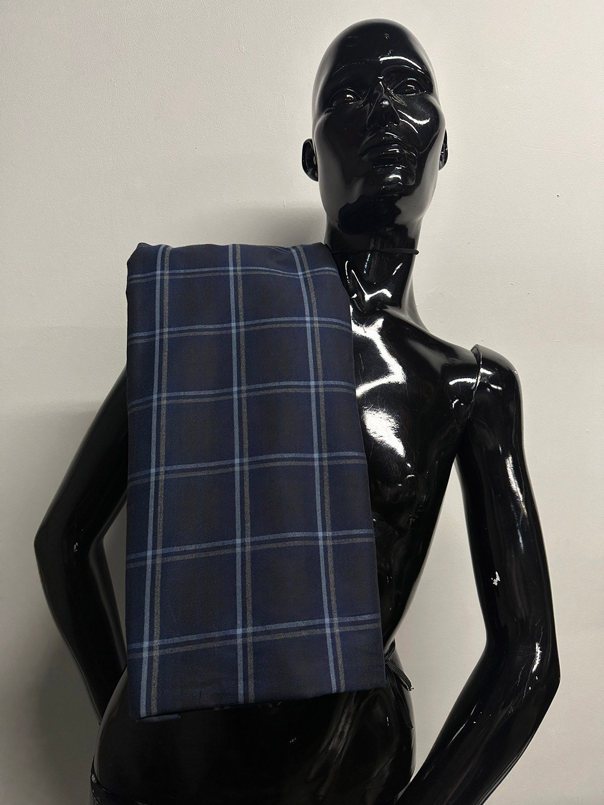 Thomas Mason 1796 England Navy Cotton Flannel Plaid Shirting - L'Etoffe Fabrics LLC