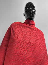 Top Designer Italian Embroidered Eyelet Linen - Red - L'Etoffe Fabrics LLC