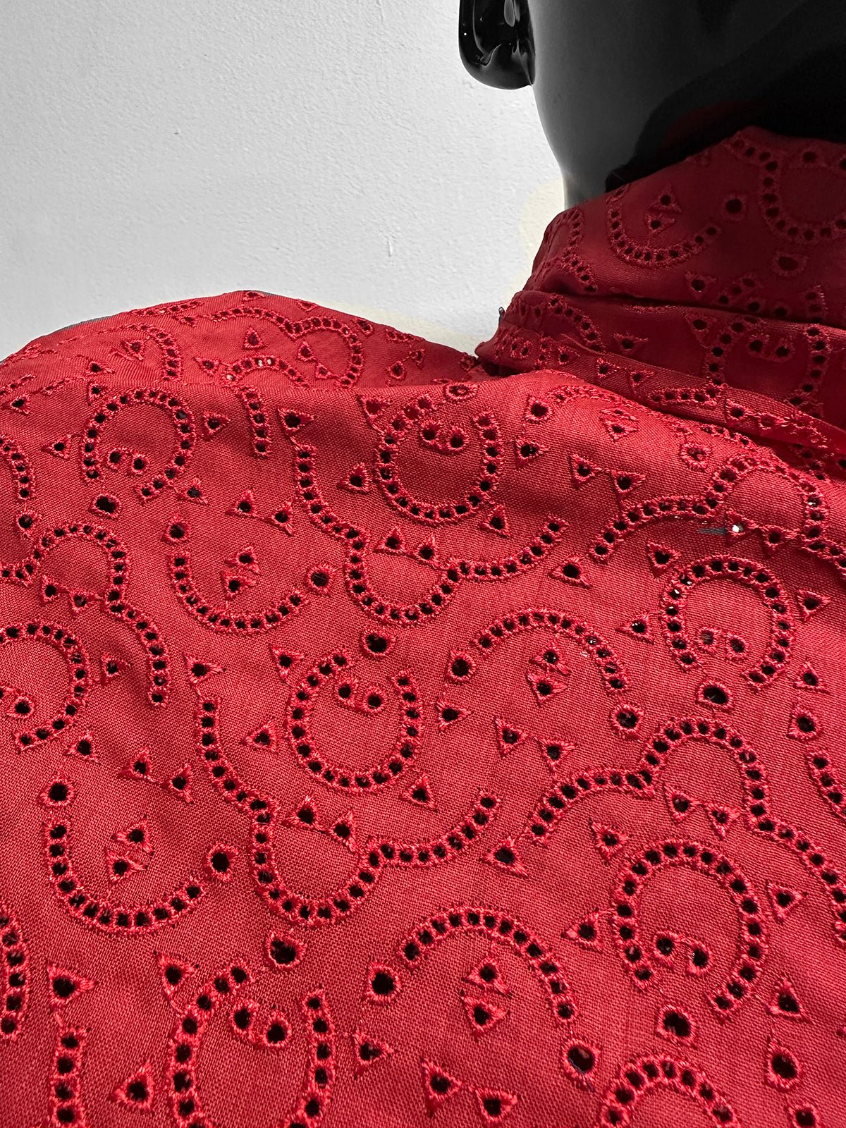 Top Designer Italian Embroidered Eyelet Linen - Red - L'Etoffe Fabrics LLC