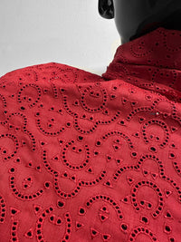 Top Designer Italian Embroidered Eyelet Linen - Red - L'Etoffe Fabrics LLC