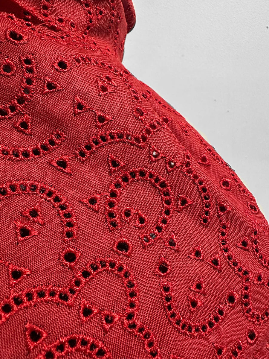 Top Designer Italian Embroidered Eyelet Linen - Red - L'Etoffe Fabrics LLC
