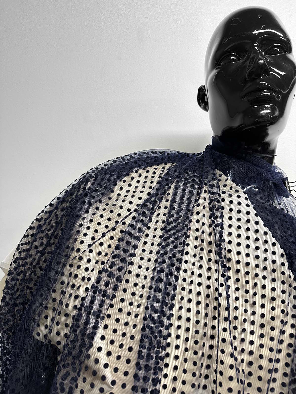 Velvet Black Polka Dot on Navy Tulle - L'Etoffe Fabrics LLC